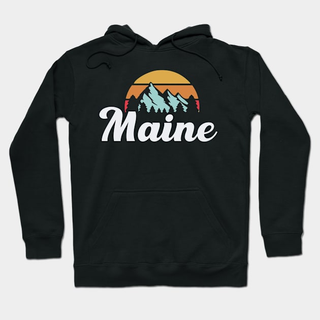 Retro Maine Mountains, Souvenir ME Gift Hoodie by Wicked Zebra